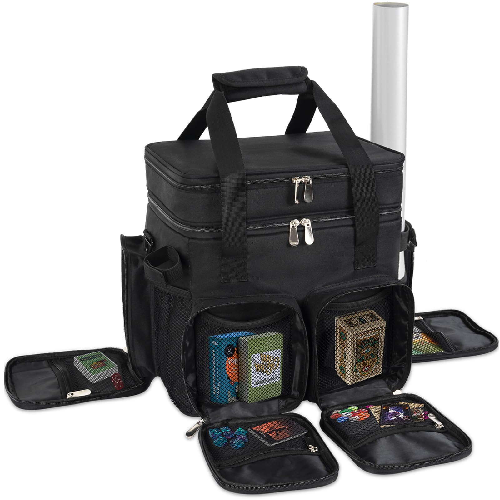 Tabletop RPG Adventurer's Bag Micro Storage Tote, Game Travel Bag Case with Foam Storage Vault, Map Holder, Shoulder Strap, for DND/RPG Gamers, Compatible with Dungeons & Dragons, Black