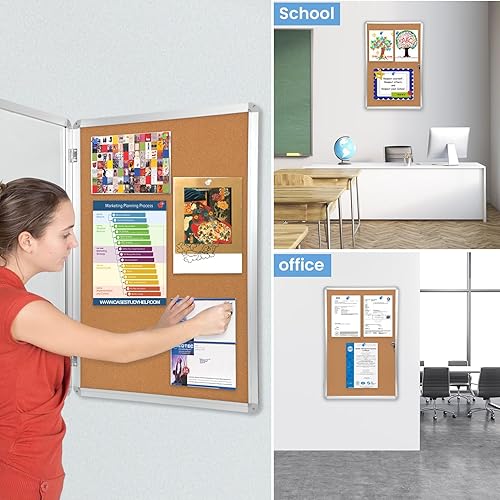 Miniatura 6 de Tablero de anuncios de corcho cerrado grueso de 36 x 24 pulgadas (9 x A4), marco de aluminio, tablero de anuncios con cerradura resistente a los