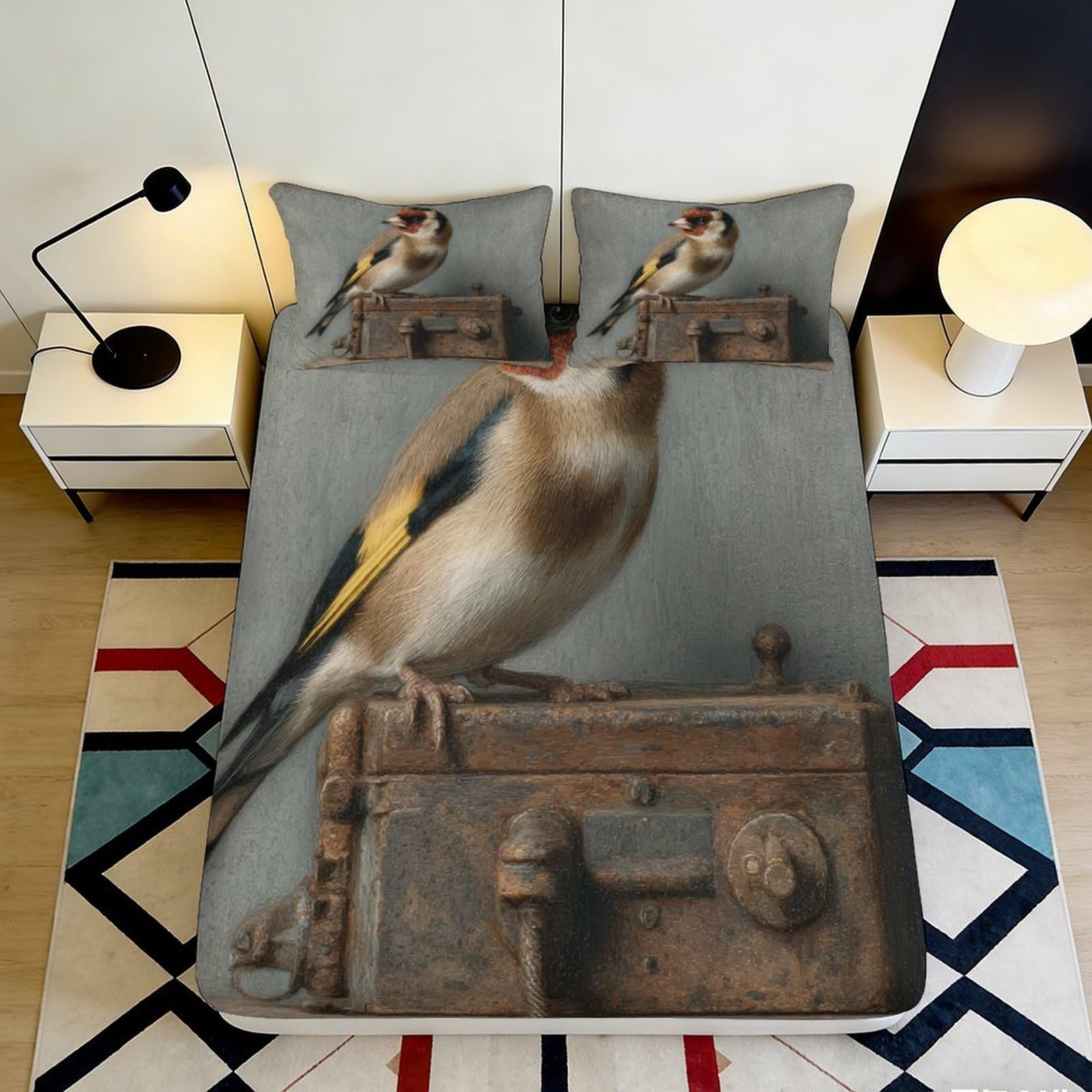 3D Printed Goldfinch Fitted Sheet, Microfiber Soft Touch, Wrinkle Resistant, Bed Cover for Home Bedroom Guest Room Decor, Bird Art Mattress Cover, Easy Care, Apartment Bedding, 120x200cm 90x200x25cm