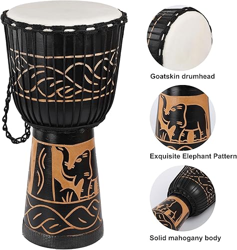 Miniatura 8 de LIEKE Djembe - Tambor africano de 10 x 20 pulgadas, cabeza de cabra caoba, pintado a mano, patrón pintado a mano, para adultos principiantes (azul)