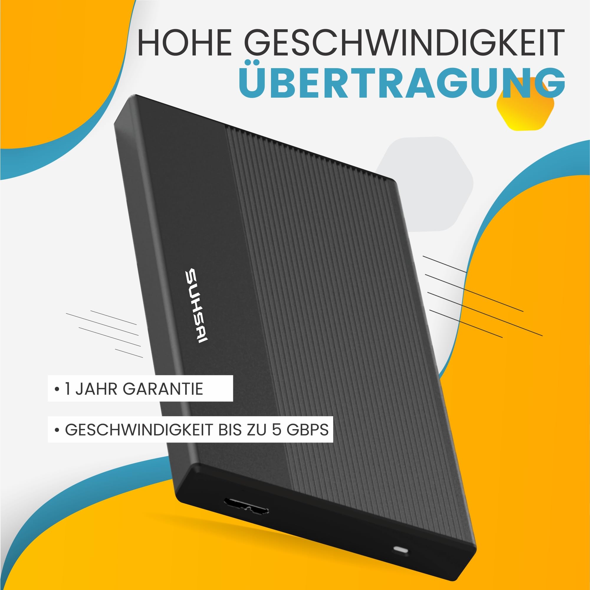 SUHSAI Externe Festplatte, 1 TB, Externe Festplatte, Backup-Laufwerk, USB 3.0, Hochgeschwindigkeits-Datenübertragungsfestplatte, kompatibel mit Mac, Laptop, Desktop-Spielekonsole (schwarz)