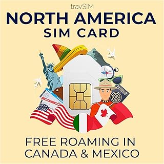 travSIM Prepaid North America SIM Card | 50GB mobile data for the USA, 5GB for Canada & Mexico at 4G/5G speeds. Unlimited national calls & texts. Works in iOS and android devices. Valid for 10days.