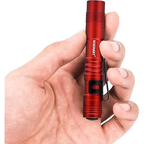 RISEMART Super Small Mini Flashlight AAA 100 Lumens Ultra Bright LED Pen Light Pocket Clip Tactical Torch Lamp(3.5" Red)