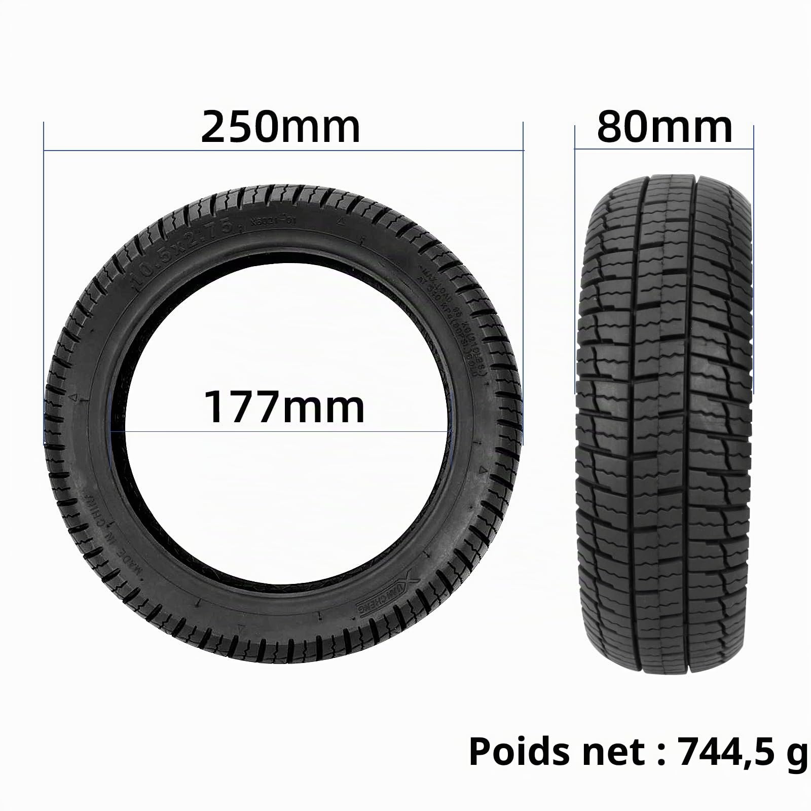 Pneu tubeless 10.5x2.75 pour Segway Ninebot P65 P100 P100su Scooter électrique 10 pouces Pneu de rechange sans chambre à air Pneu de rechange en caoutchouc antidérapant durable avant et arrière Roues