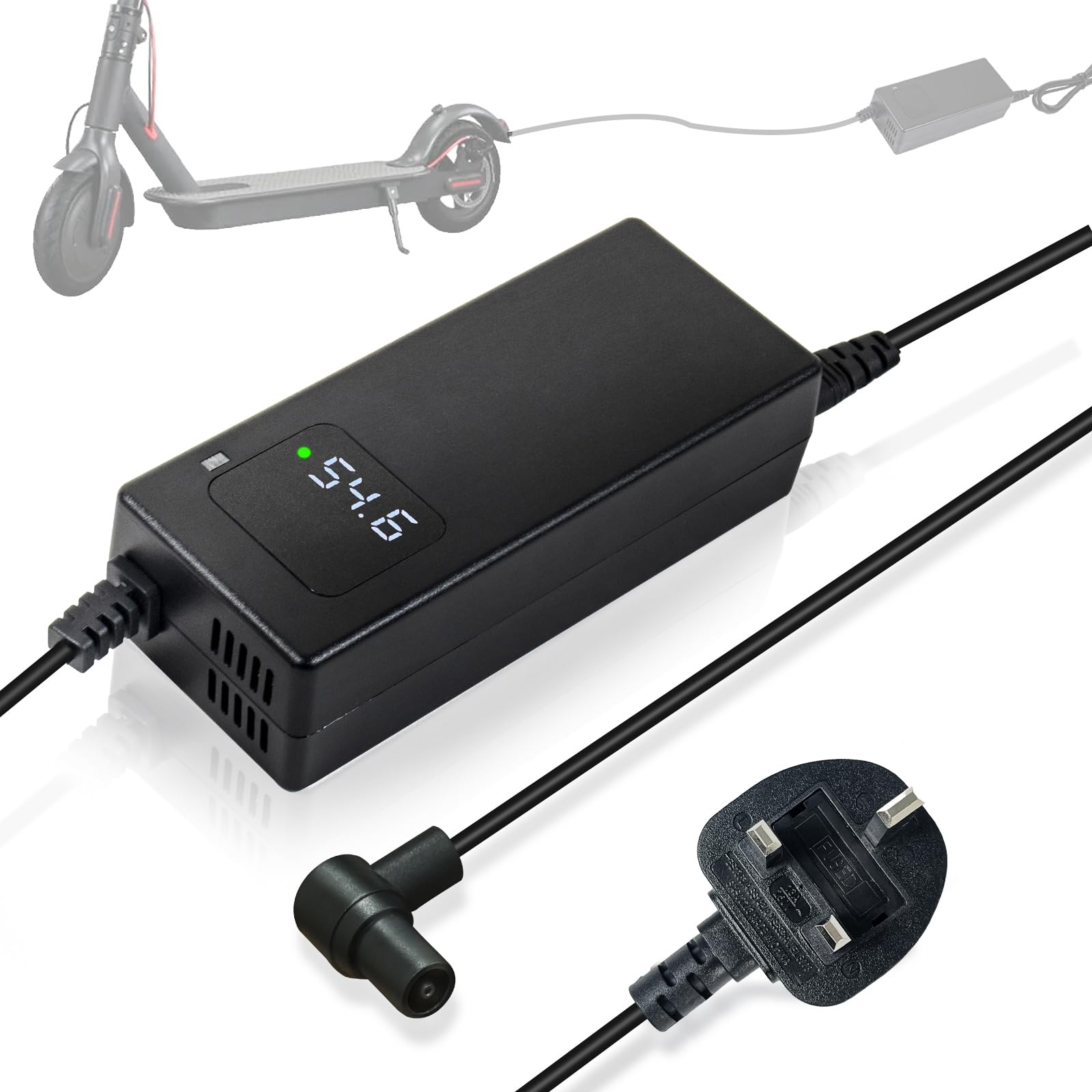 Cargador de 54,6 V 2 A para batería de iones de litio de 48 V con ventilador de refrigeración activo y pantalla de voltaje, compatible con Xiaomi Electric Scooter 4 Ultra, 4 Pro (2ª