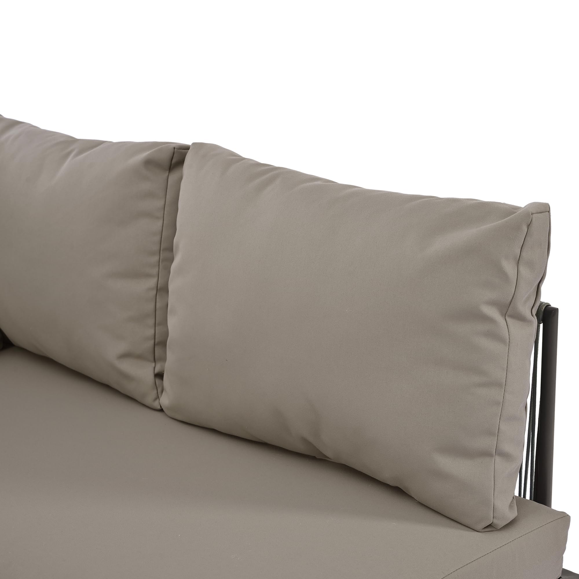 Juego de muebles de jardín de hierro con cuerda verde, juego de muebles de jardín en forma de L, juego de salón de cuerda verde con cojín, patas ajustables, 2 sofás y 1 mesa (gris)