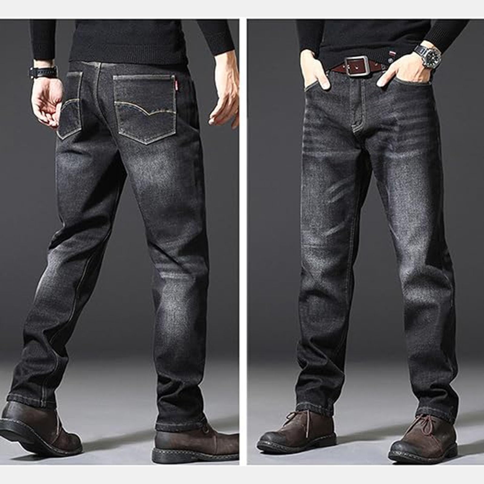 Jeans termici da uomo, taglie forti, pantaloni termici, pantaloni da neve, pantaloni invernali foderati, pantaloni lunghi per il tempo libero da uomo, pantaloni da lavoro