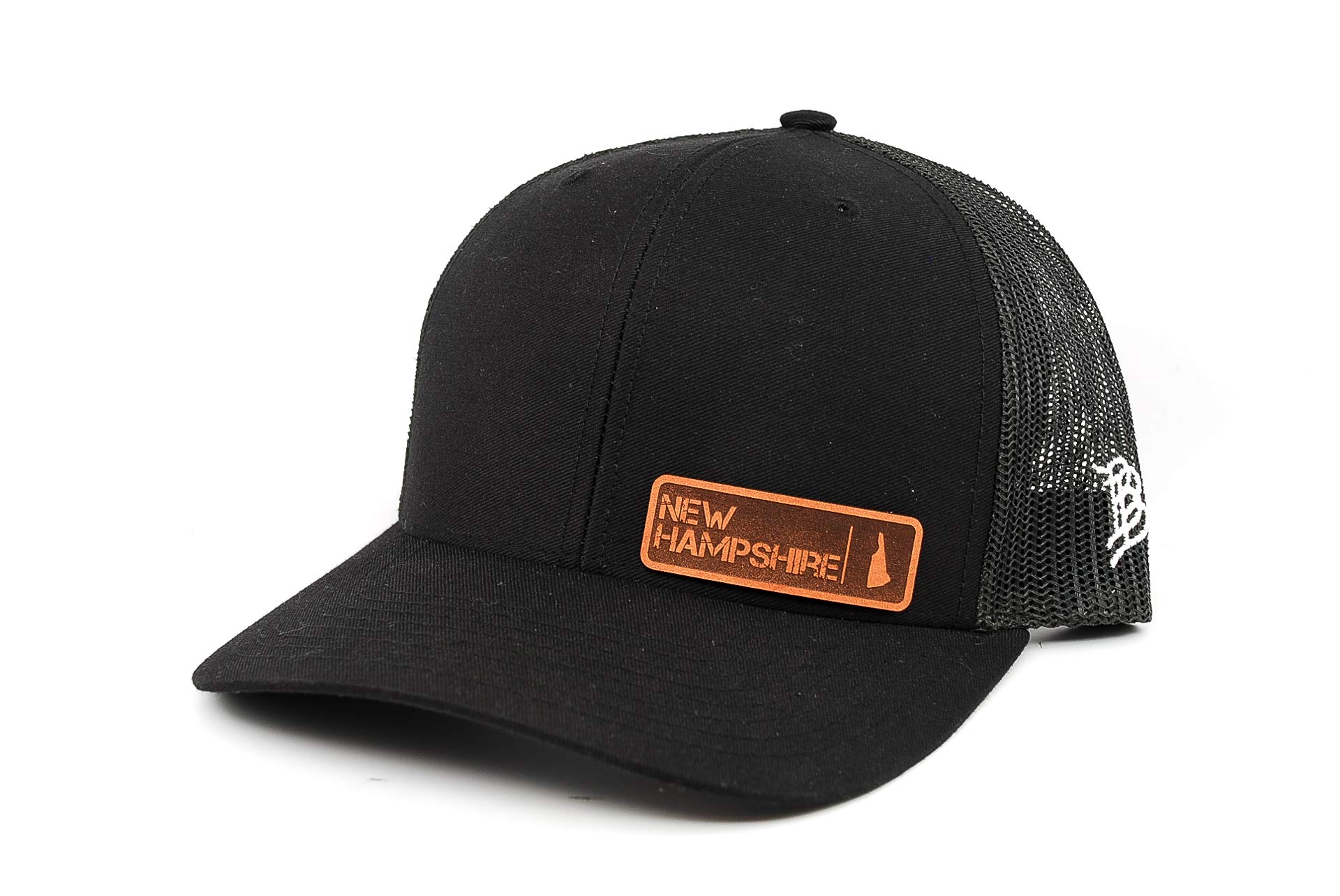 Branded Bills ‘New Hampshire Native' Leather Patch Hat Curved Trucker- OSFA/Black