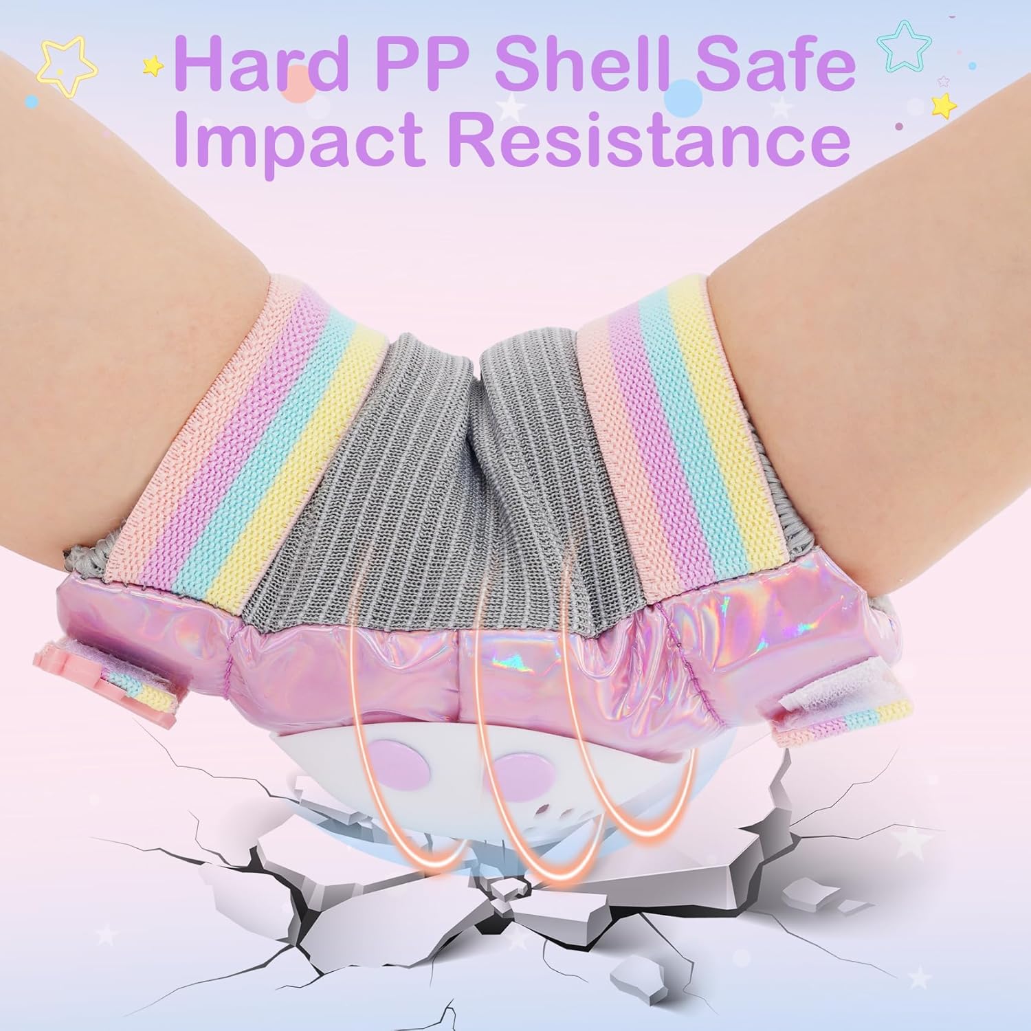 【関税込み】ユニコーンキッズ膝パッドと肘パッドセット ドローストリングバッグ付きリストガード 調節可能なサイクリング保護ギアセット 女の子用 ロ