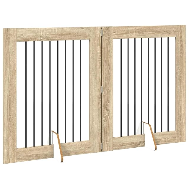 Foto 8 de 8 de vidaXL Puerta para Perros Plegable con Soportes 2 uds. Roble Sonoma