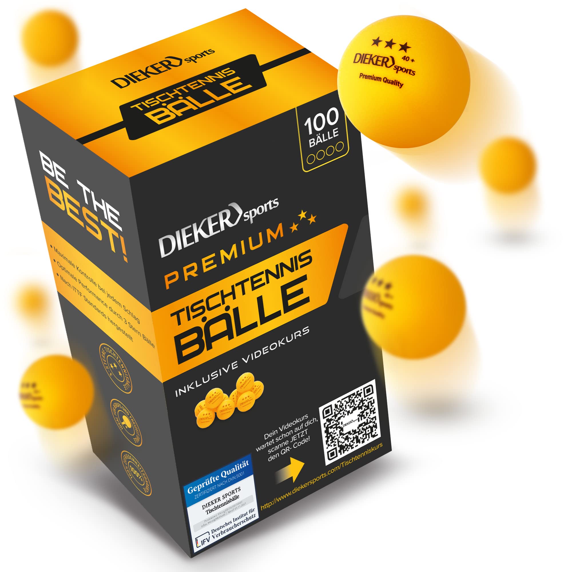 Premium Tischtennisbälle 3 Stern - [12, 42 & 100 Stück] - inkl. Videokurs - [erstklassige Ping Pong Bälle] - Nach ITTF Turnierstandard - Tischtennisbälle Outdoor Tischtennis Zubehör