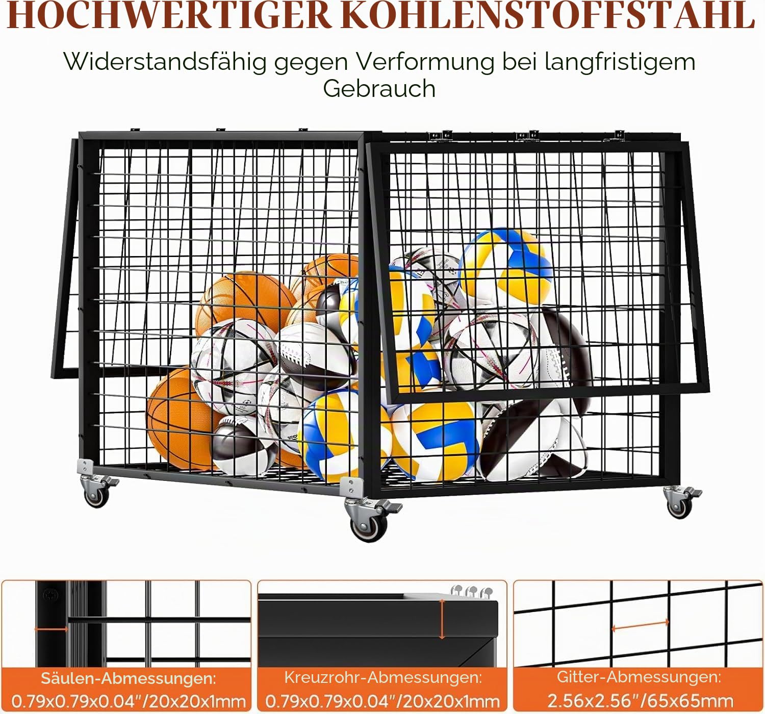 Ballwagen Sportball, Ball Aufbewahrung, Ballcart aus Doppeltüriger Abschließbares Ballkäfig, Rollwagen Spielzeug für den Innen und Außenbereich Sportgeräte,Für Sportgeräte ,Bälle, Schulen