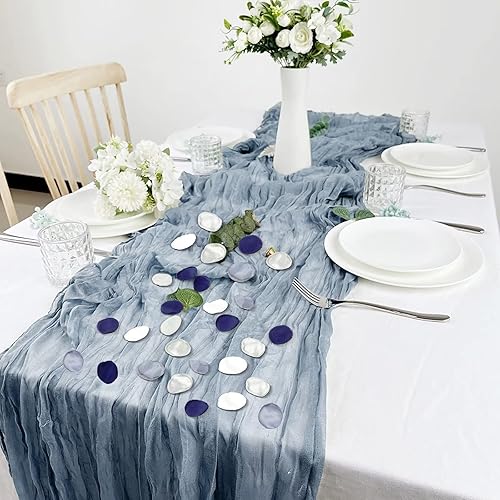 Miniatura 4 de Emivery Pétalos de rosa de seda, 300 pétalos de flores azul polvoriento, con bolsa de organza, pétalos de dispersión de flores para boda, pasillo,