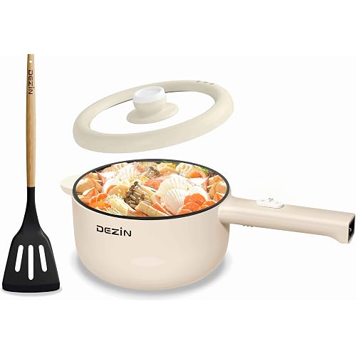 Dezin 2L Hot Pot Electric, Non-Stick Electric Pan, 700W Adjustable Power | Electric Pot for Cooking/Steak/Egg/Fried Rice/Ramen/Soup, Portable Pot for Dorm/RV/Family/Travel/Camping, Include Spatula