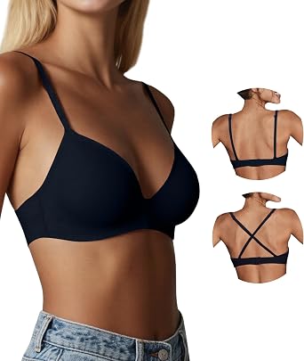 Seamless Wireless Bra for Women with Support - No Underwire Plunge Push Up Comfy Tshirt Bras Racerback Bralette