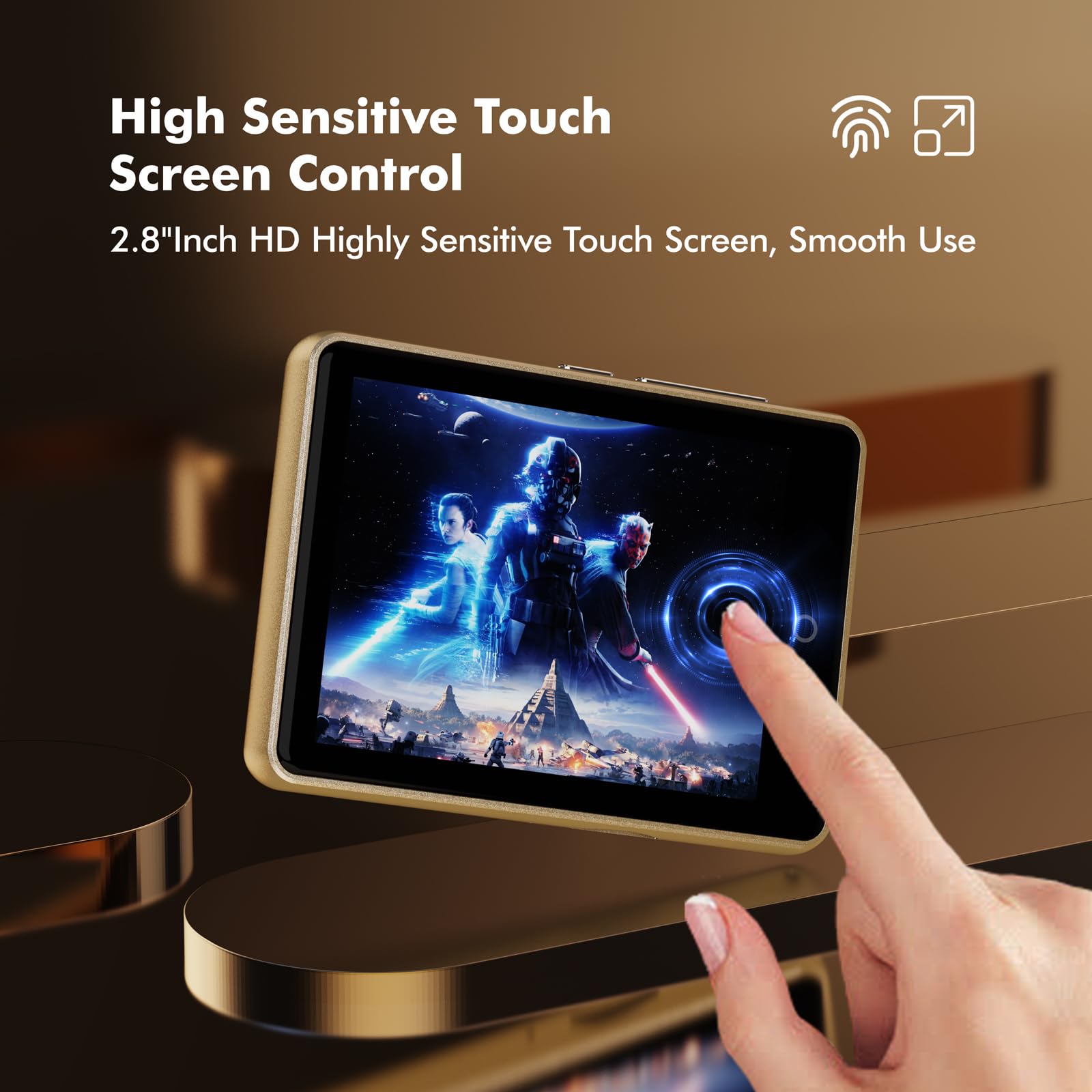 Lecteur MP3 Bluetooth 5.3 64Go 2.8" Écran HiFi Audio MP4 Baladeur Sport Radio FM Podomètre Enregistreur Carte 128Go Or