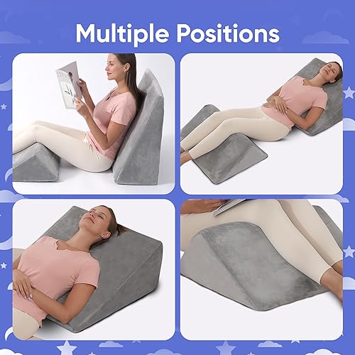 Miniatura 7 de AllSett Health Almohada de cuña para cama – 2 cojines inclinados de espuma viscoelástica separados, sistema para piernas, rodillas y almohada de