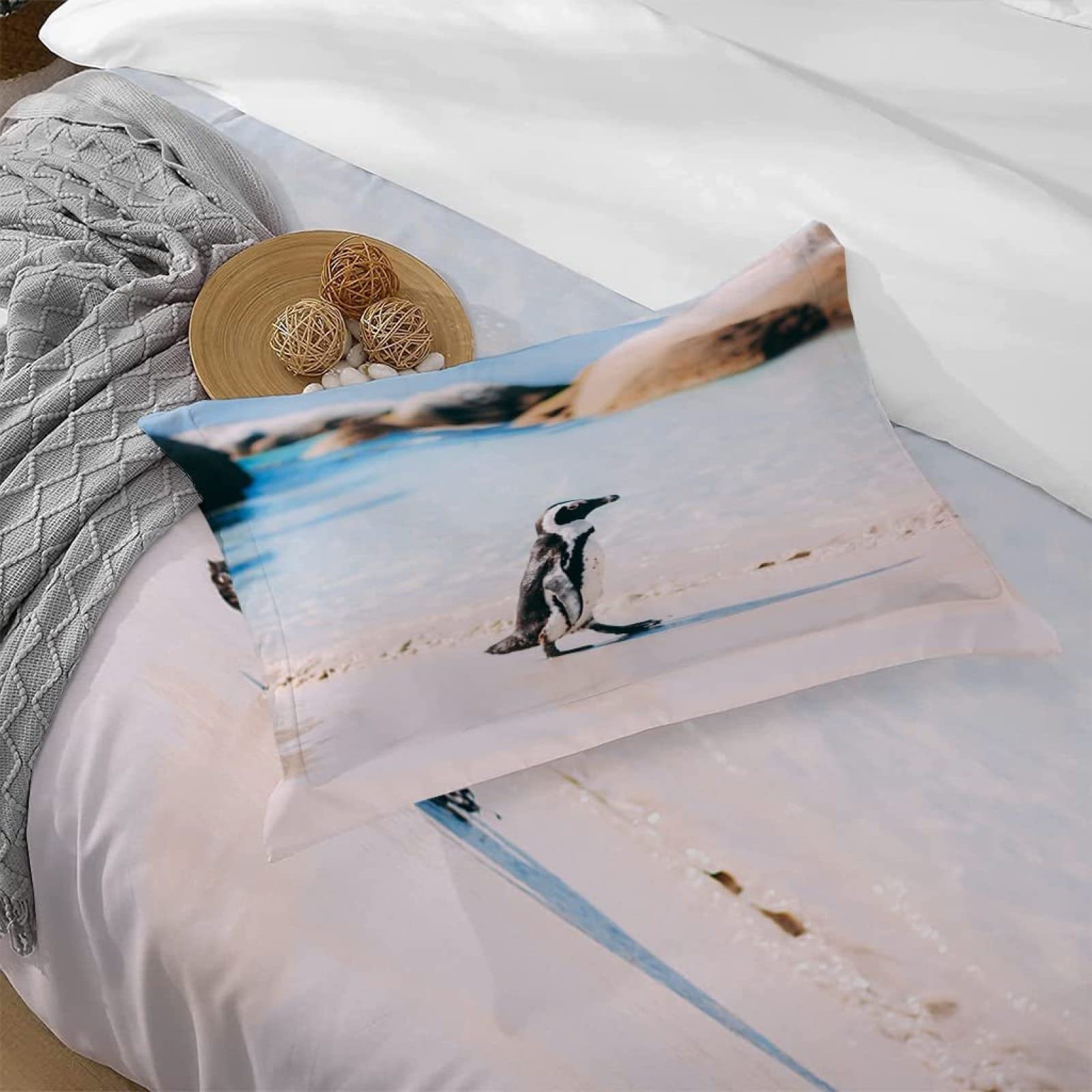 Latwerio Housse De Couette 140x200 Manchot Parure De Lit Imprimée