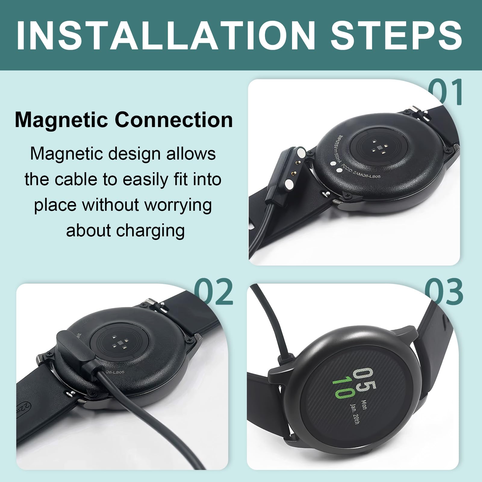 talNite Smart Watch Charger Cable for AEAC,Compatible with Fitpolo,GRV,Letscom,Letsfit,Lifebee,Teminice,Tensky,VeryFitPro - Image 4