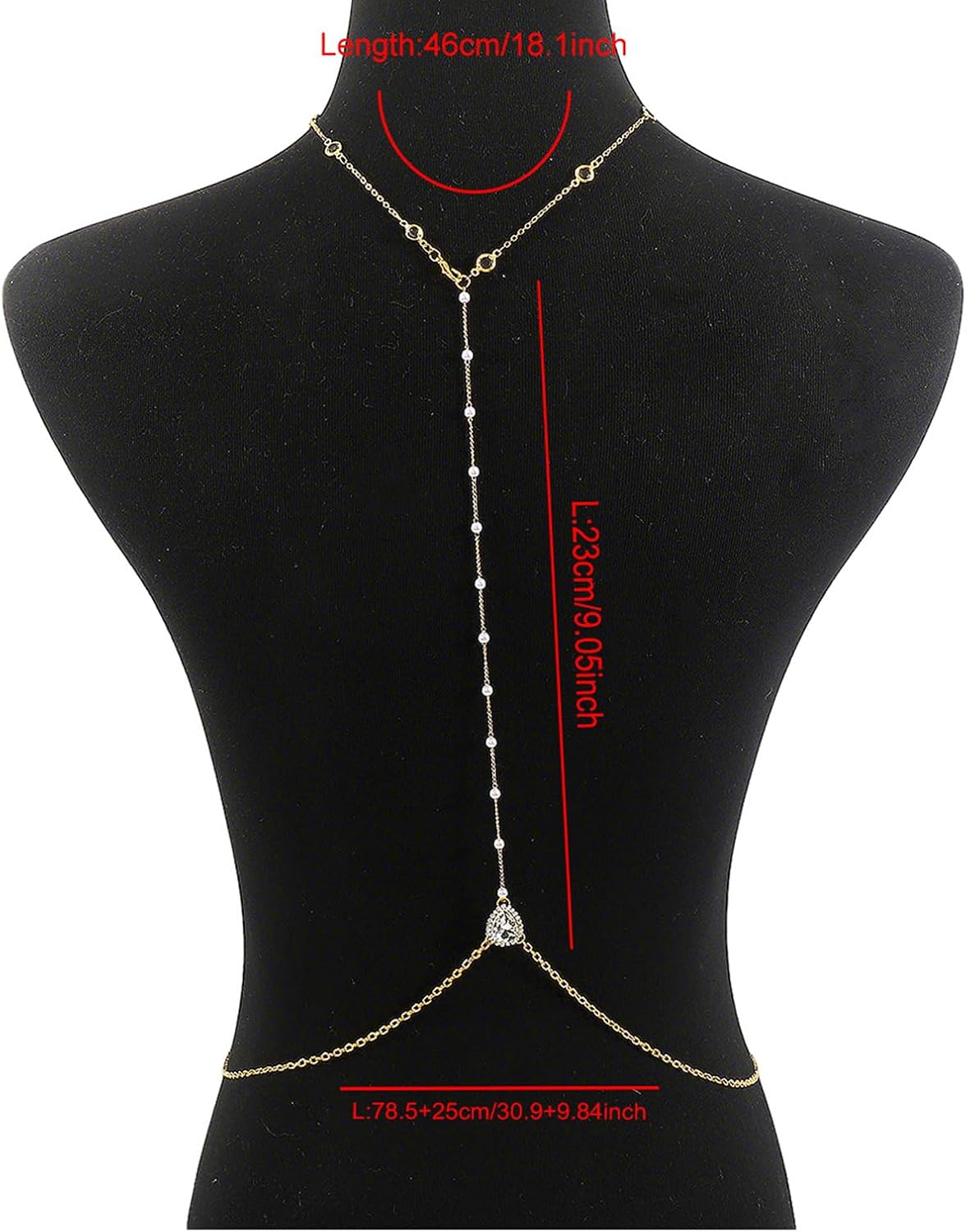 Rhinestone Back Chain Necklace,Crystal Drop BackDrop Jewelry,Wedding Bridal Long Pearl Back Necklace Jewelry for Women Backless Dress - Image 2