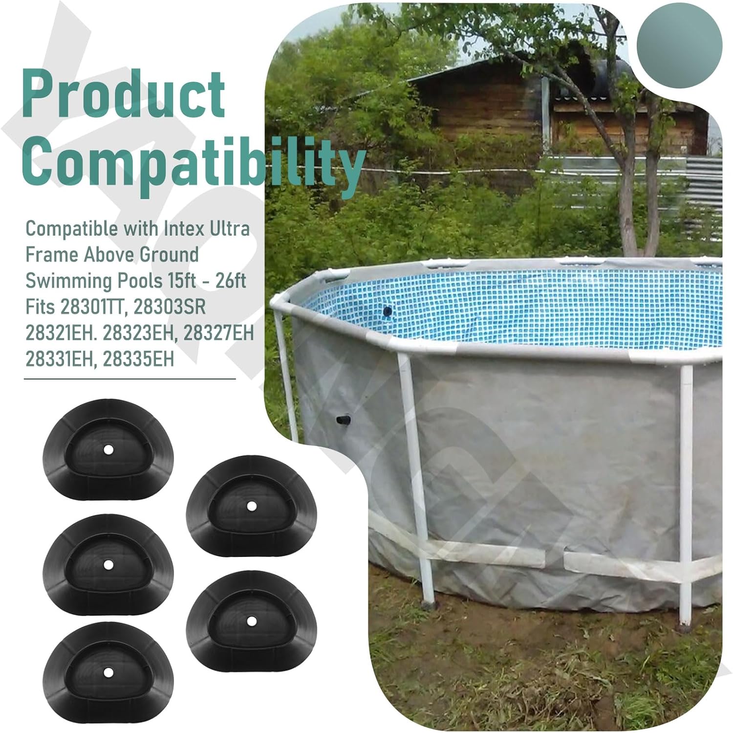 11453 Pool Leg Caps/Vertical Leg End Cap Compatible with Intex Ultra Frame Above Ground Swimming Pools 15ft - 26ft, Fits 28301TT, 28303SR, 28321EH, 28323EH and More (5 Pcs)
