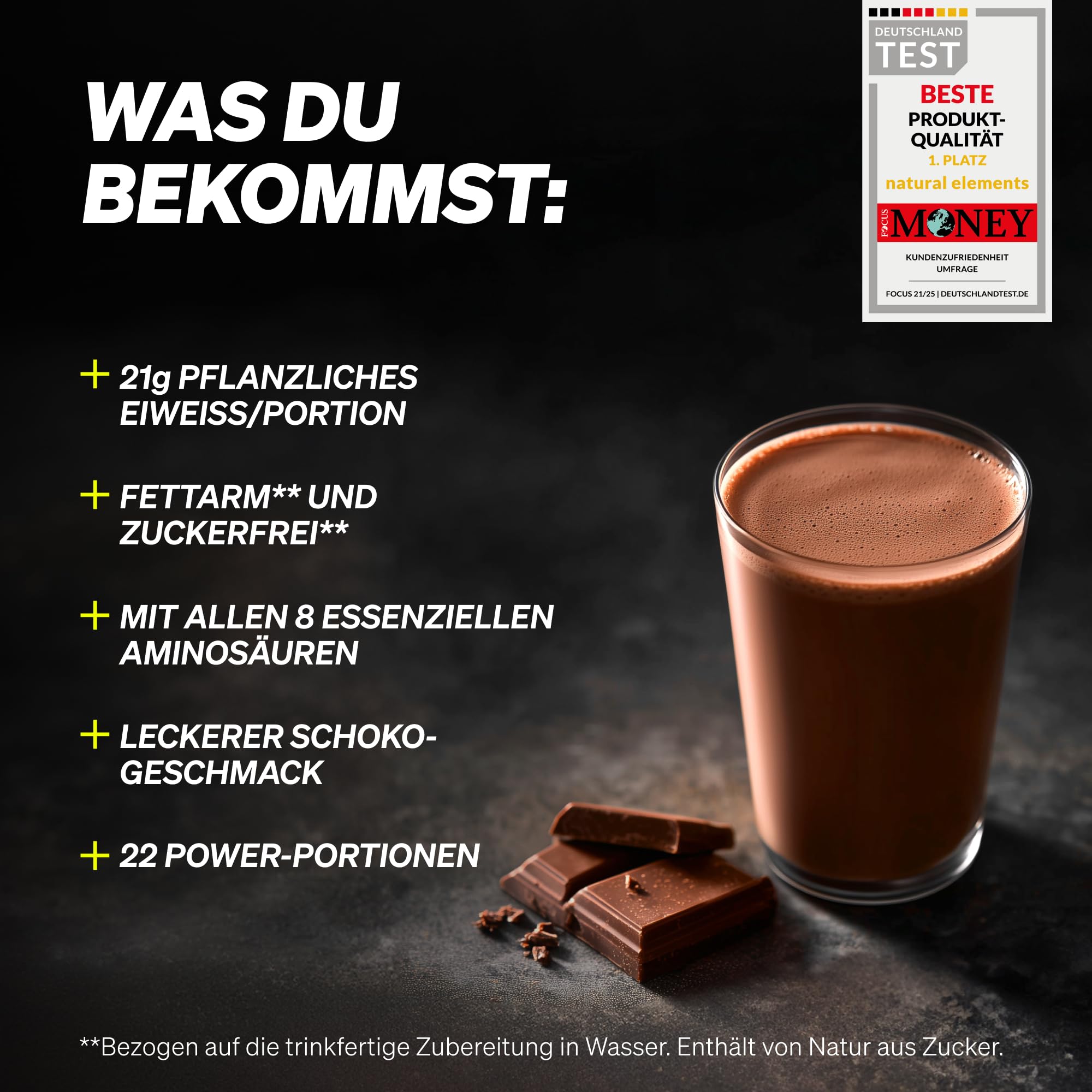 natural elements SoProtein Vegan Chocolate – veganes Proteinpulver – 660g – 21g Protein pro Portion – 22 Portionen – ideal zum Muskelaufbau, perfekte Löslichkeit – laborgeprüfte Qualität