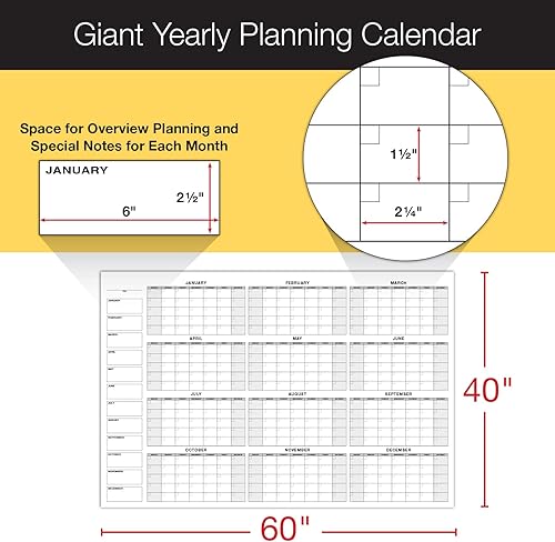 Miniatura 3 de Global Printed Products Agenda gigante anual de 40 x 60 pulgadas y 24 x 36 pulgadas, grande mensual de borrado en seco, para oficina, aula, hogar,