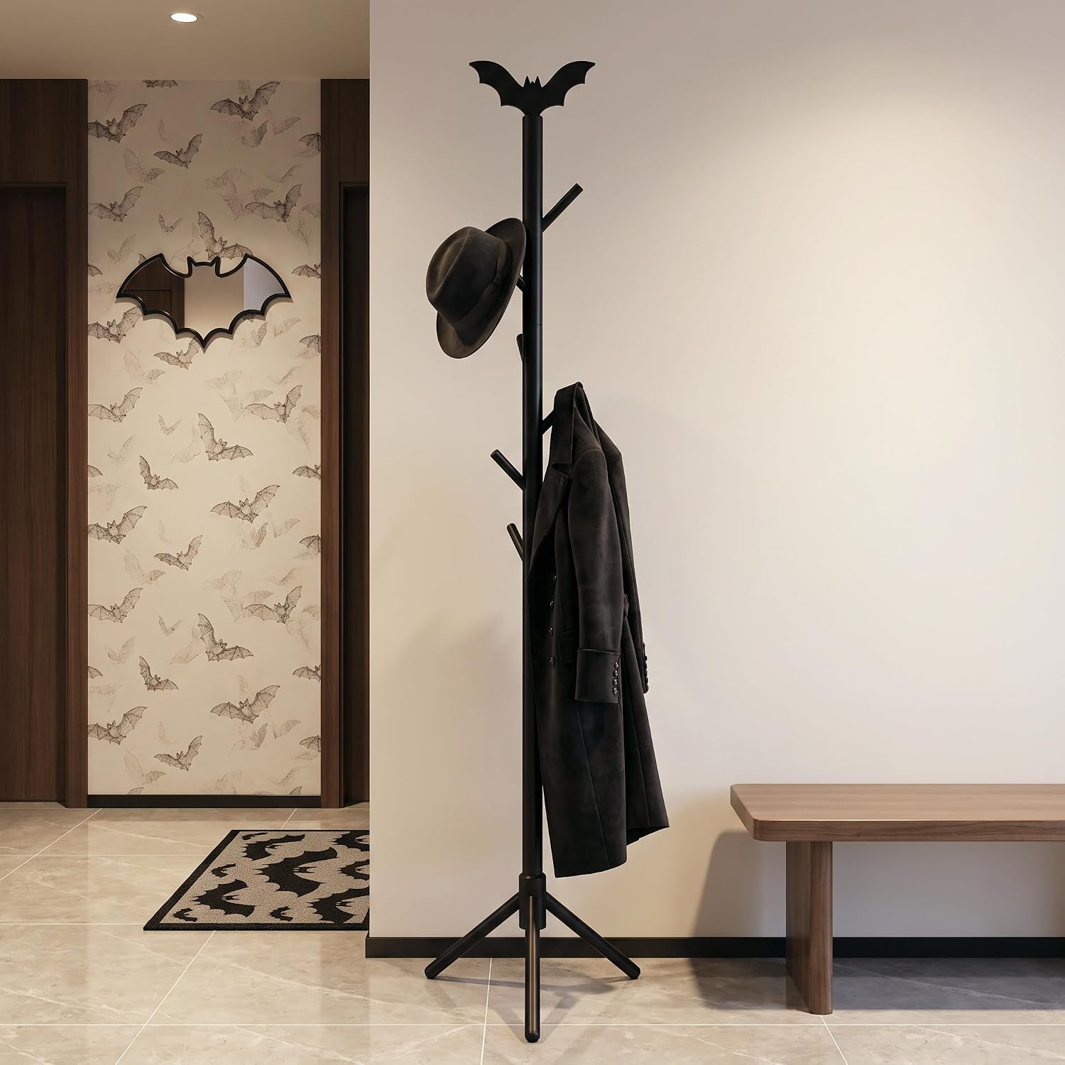 RattanView Wooden Pink Bow Coat Rack Coquette Freestanding Coat Rack with 8 Hooks and 3 Adjustable Size Tree Racks for Purse Hats Scarves Handbags Bedroom Hallway Entrance Office