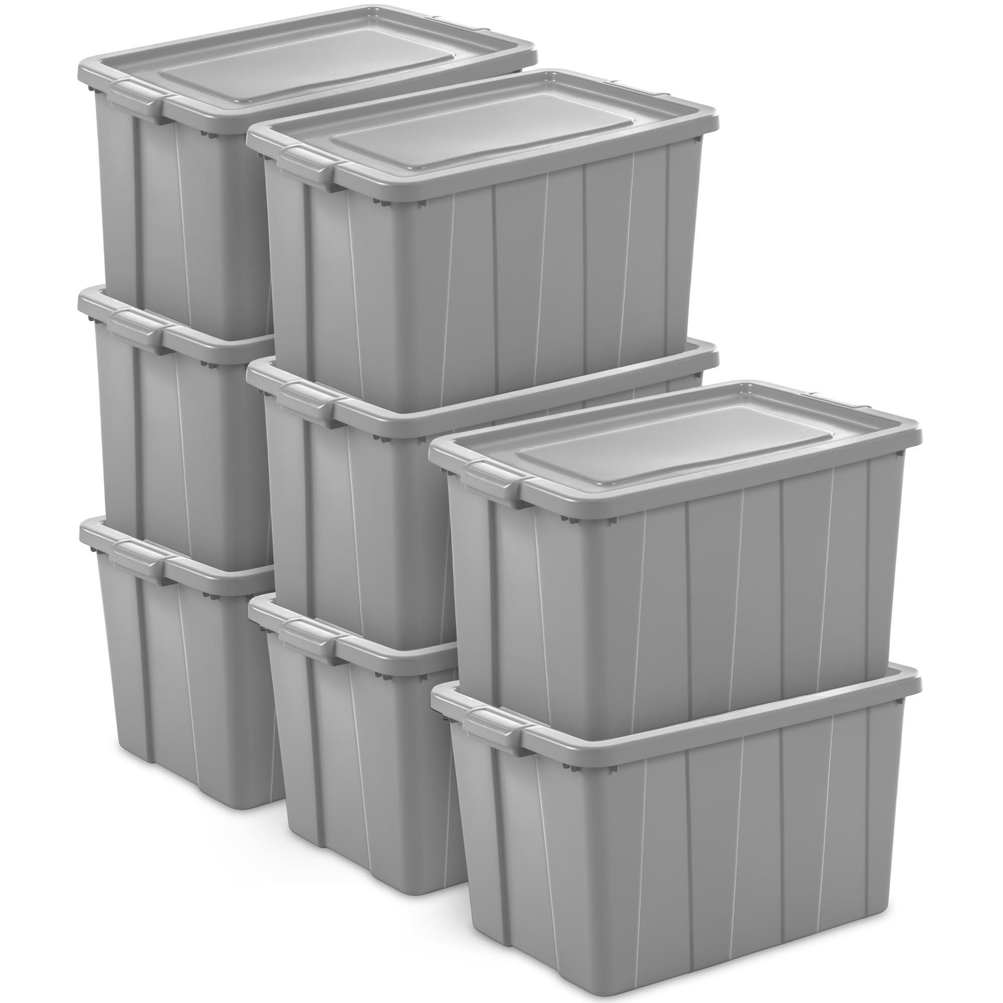Sterilite Tuff1 30 Gallon Plastic Stackable Temperature and Impact  Resilient Basement/Garage/Attic Storage Tote Container Bin with Lid, Gray  (8 Pack)