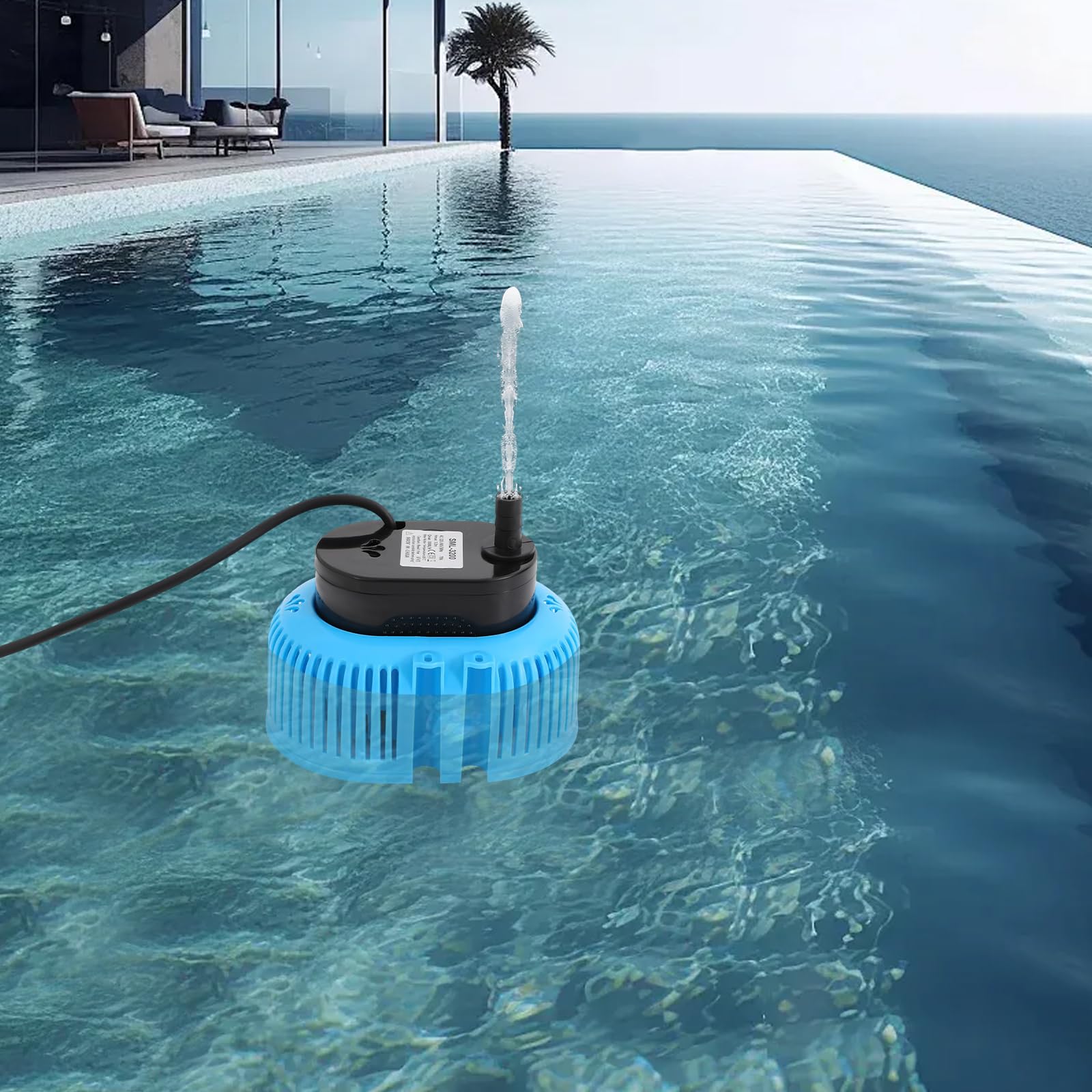 Mini bomba sumergible de 75 W para aguas residuales, bomba de cobertura para piscinas, caudal máximo de 3000 l/h, con 3 boquillas, manguera de 5 m y cable de alimentación extra largo de 7,5 m, altura