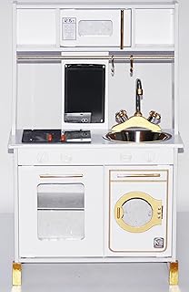 وحدة مطبخ كاملة للأطفال من نجار اند استورجي مقاس 30 سم × 1 م × 60 سم، لون ذهبي وأبيض