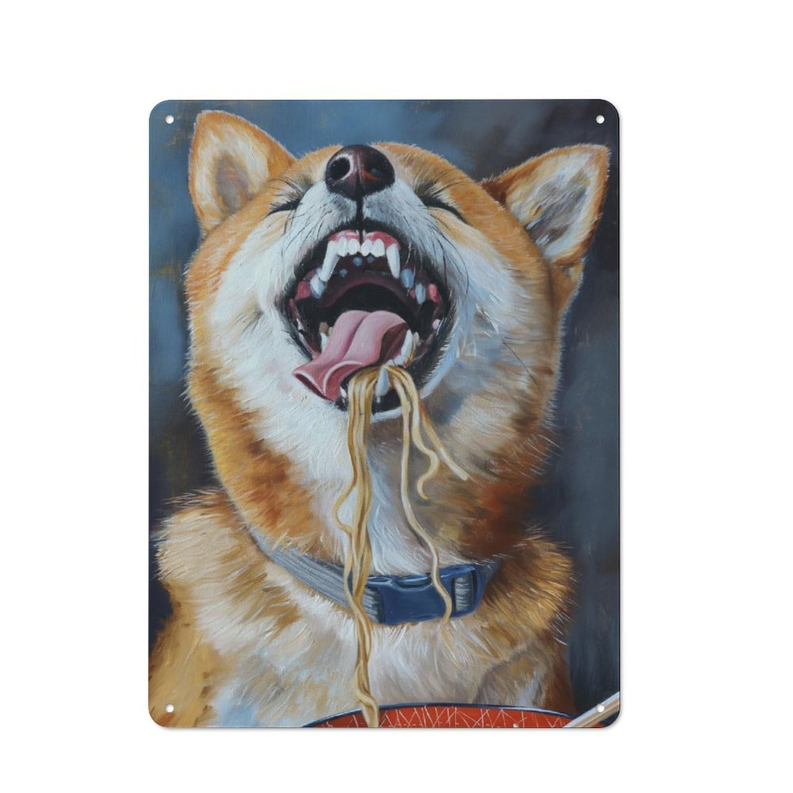 Junmoney Shiba Inu Eating Noodles Metal Sign 40X30cm With For Hallway Wall, Retro Decor, Suited To New Home Decorators