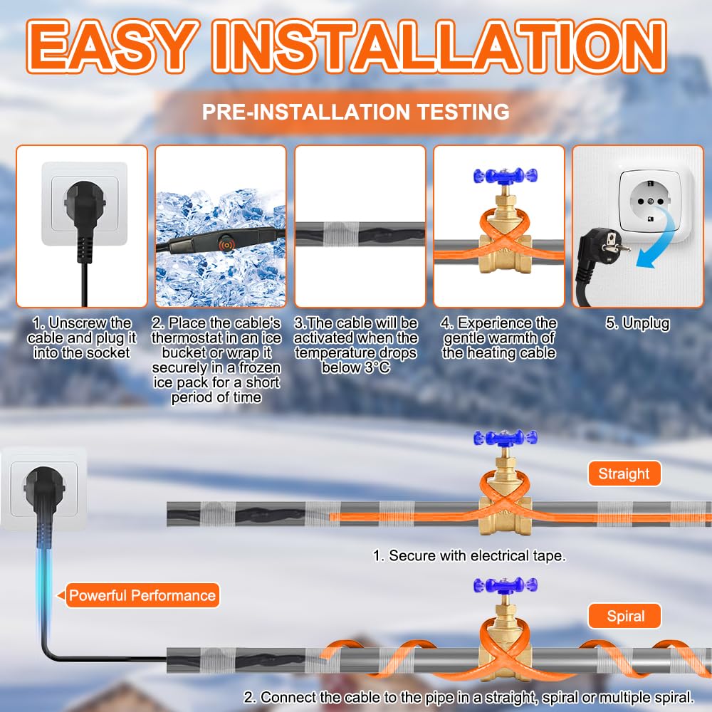 Câble Chauffant Antigel avec Thermostat, 2M, 25 W/M, 220V Cable Chauffant Antigel, pour Les Abreuvoirs pour Animaux, l'Arrosage des Plantes et pour la Protection des Canalisations Domestiques