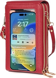 Small Crossbody Bags for Women, Small Cell Phone Purse, Wallet with Credit Card Slots, Leather Phone Wallet with Strap, Phone Purse Crossbody for Women with Transparent Window-Red, Red-wallet