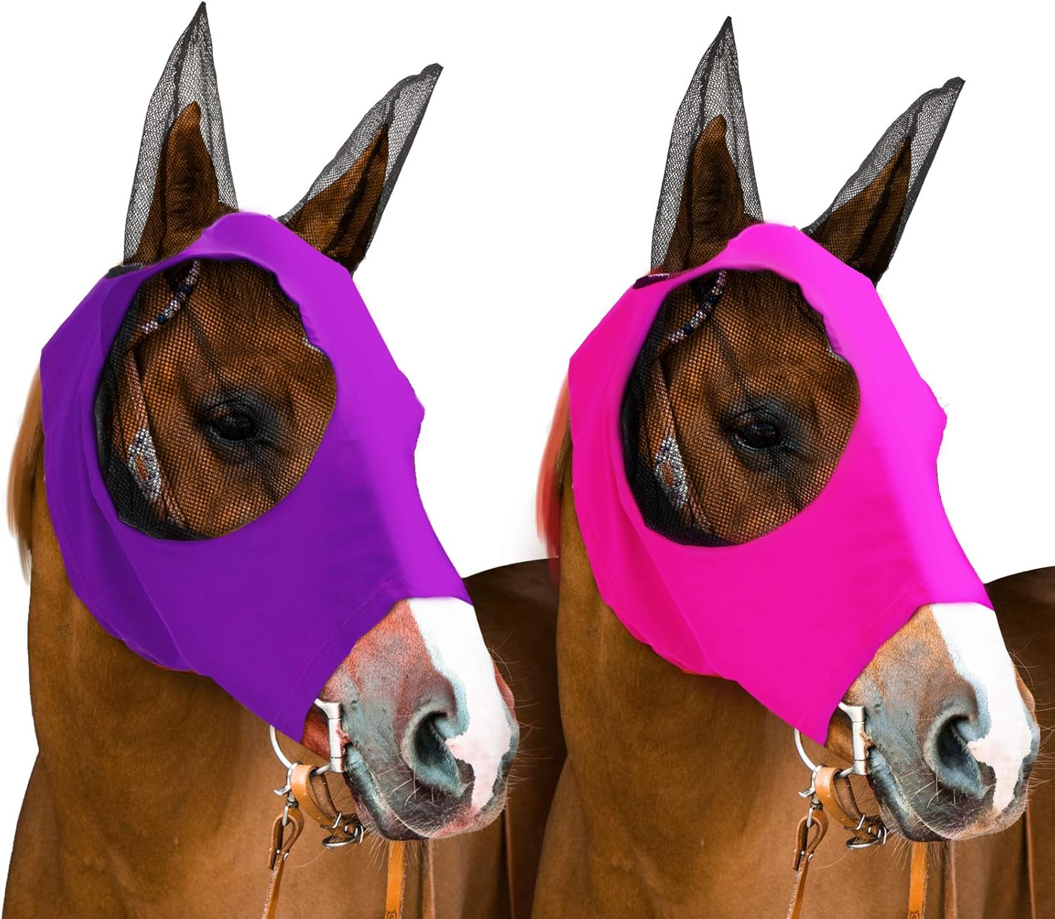 2 Pieces Horse Fly Mask Horse Mask with Ears Smooth and Elasticity Fly Mask with UV Protection (Purple, Pink) : Pet Supplies
