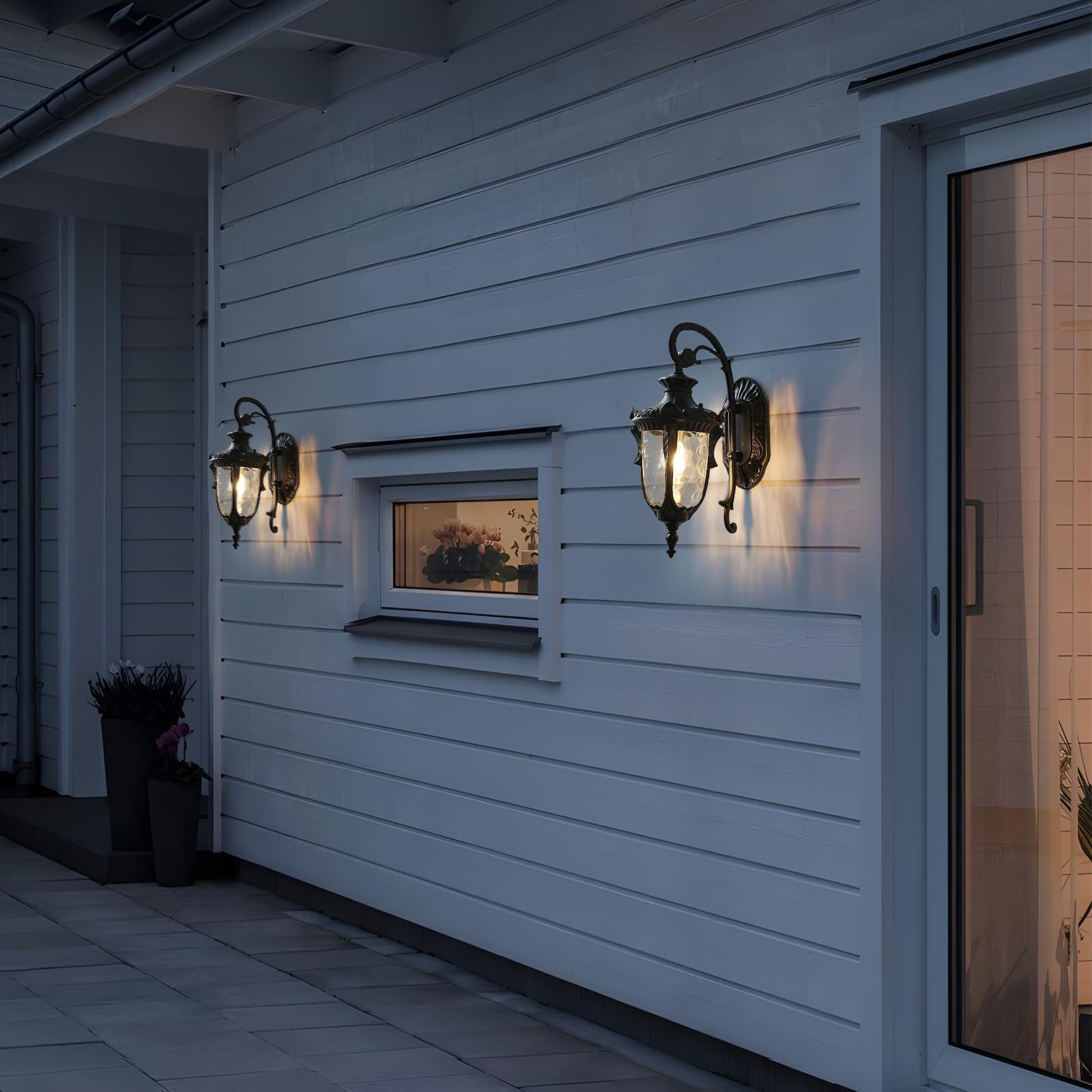Applique Da Esterno,Lanterna Applique Da Parete Lampada Impermeabile In Alluminio E Vetro Giardino,Nero Retrò Lampada Da Parete,Arredamento Rustico E27 Luci Da Esterno Per Casa Porta Di Casa Villa