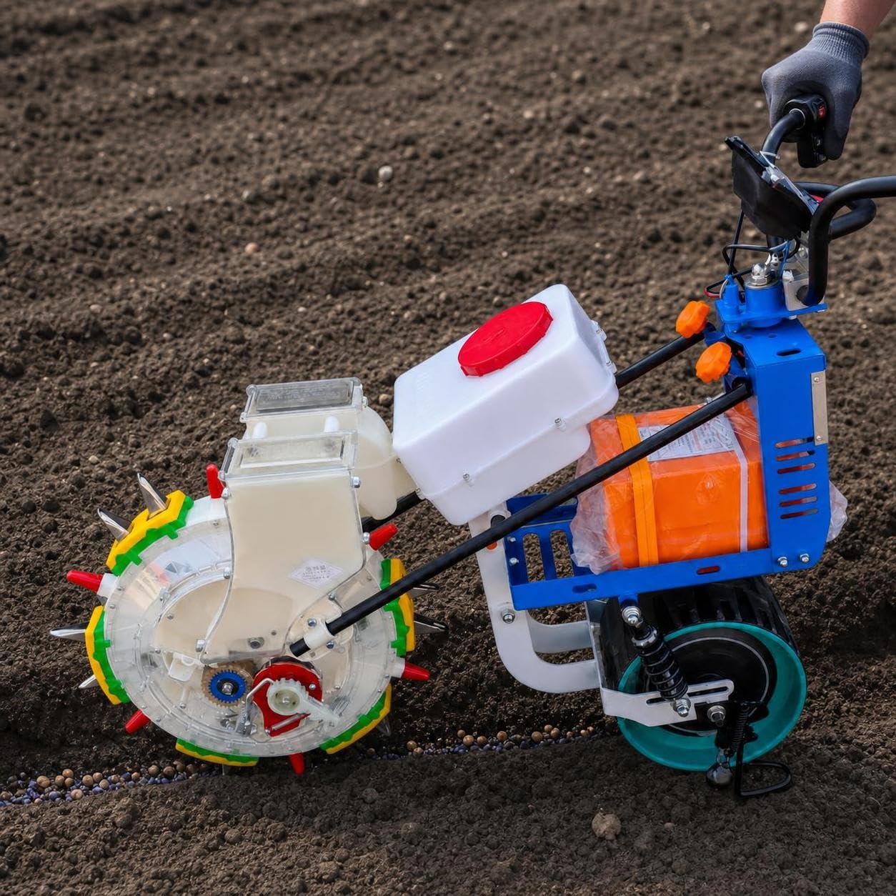 Semoir Autopropulsé Électrique avec Épanur d'Engrais, pour grans - pour grains , 1.35A assistance électrique