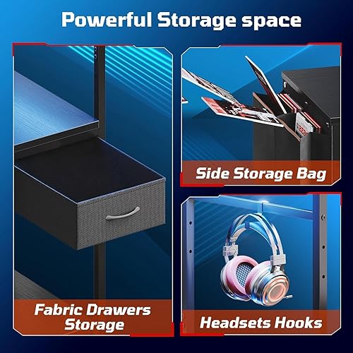 Miniatura 8 de Bestier Escritorio de juegos de 44 pulgadas para espacios pequeños, escritorio reversible para computadora con cajones y estantes, mesa de