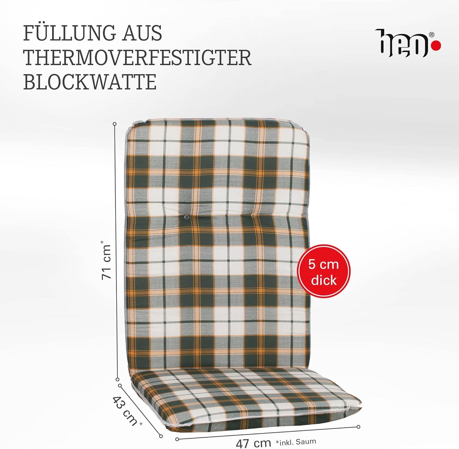 Beo Bali Hochlehner Auflagen 114x47 cm, 4er Set | Waschbare, atmungsaktive Gartenstuhl-Auflagen | UV-beständige Sitz-Auflagen | Made in EU nach Öko-Tex Standard | Pflegeleichte Polster