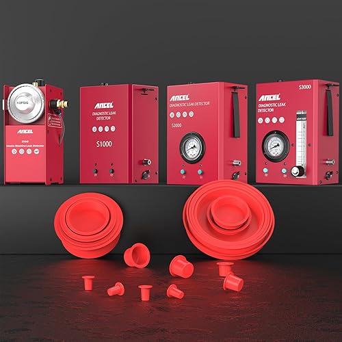 Miniatura 8 de ANCEL Kit de tapones de tapa roja automotriz, juego de 23 piezas adecuado para detectores de fugas de combustible, prueba de fugas de humo y varias