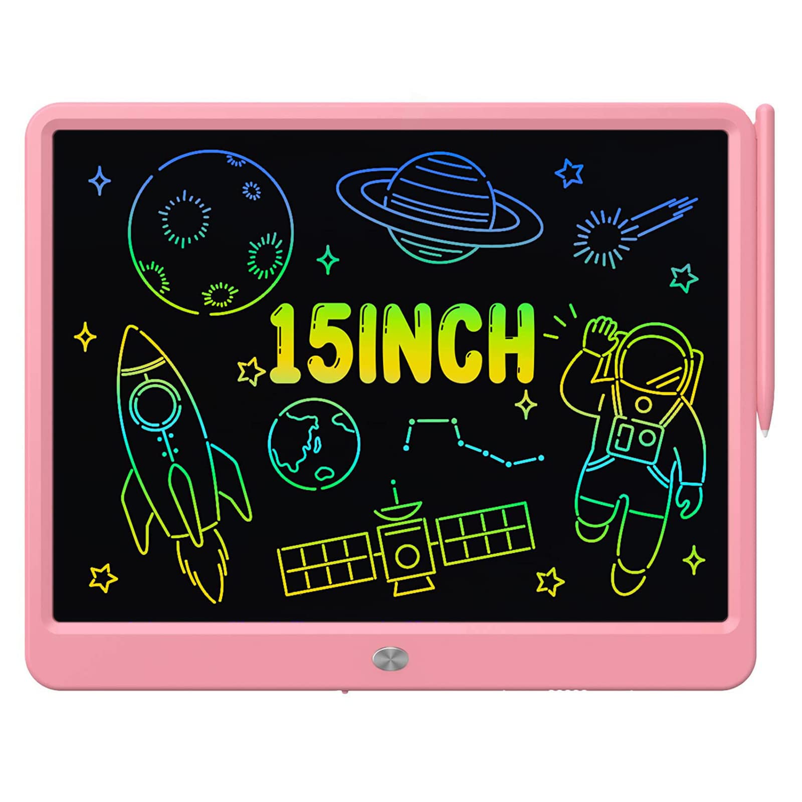 proffisy LCD Writing Tablet 15 Inches Colorful Screen Drawing Pad, E-Writing and Scribbler Boards for Kids, Electronic Educational Learning Toys for 3-12 Year Old Girls Pink, Colorful Screen