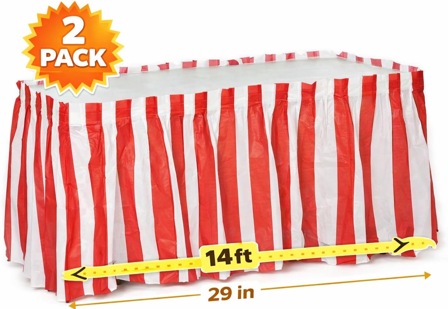 Oojami 2 Pack Red and White Striped Carnival Table Skirt 14 Ft x 29 in