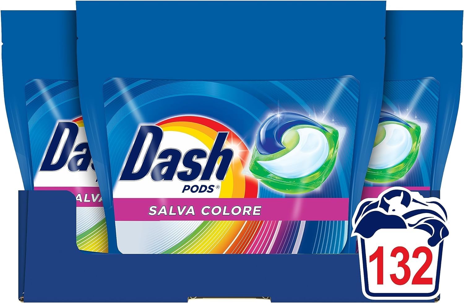 Dash Pods Detergente para lavadora en cápsulas, 132 lavados (44 x 3), ahorra color, mantiene vivos los colores, eficaz incluso en frío y en ciclos cortos