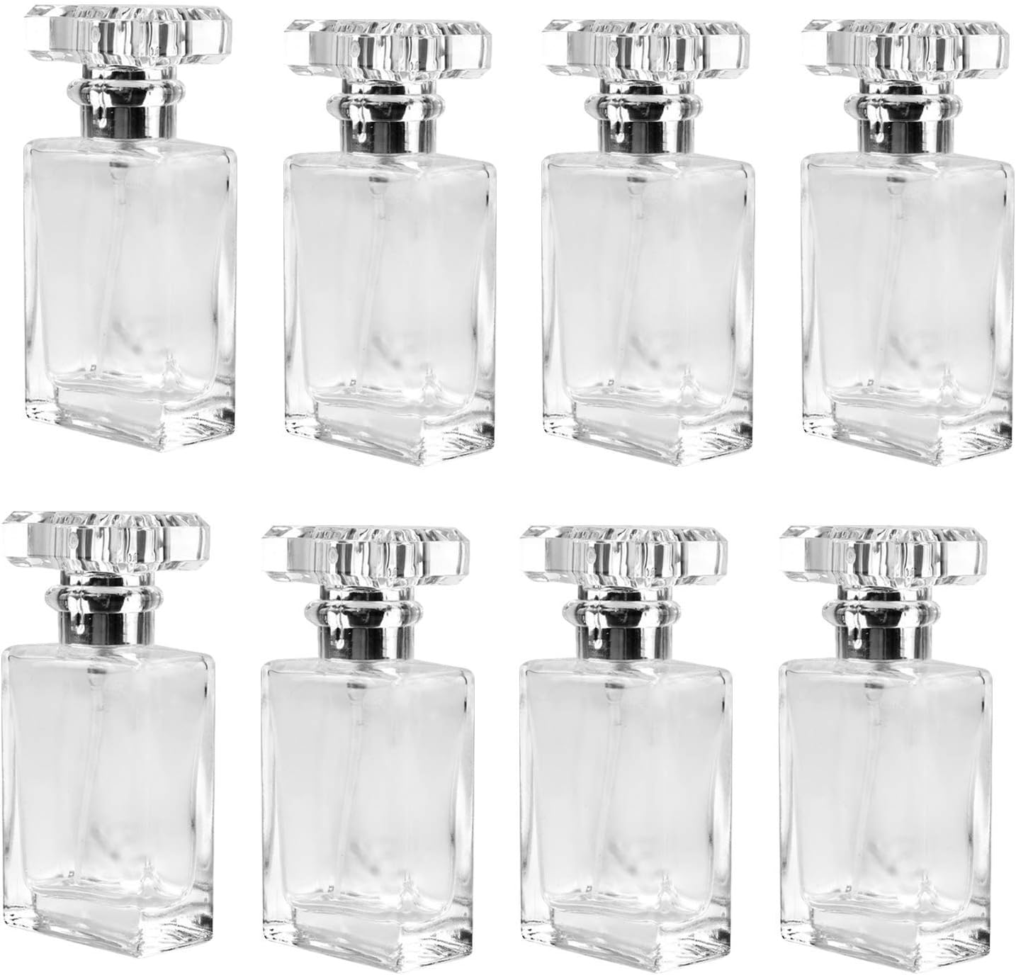 8 Pack 30ml / 1 oz. Clear Refillable Perfume Bottle, Portable Square