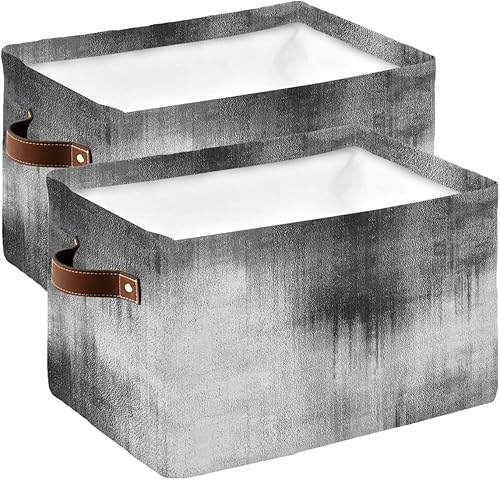 Black Striped Oil Painting Storage Basket for Organizing Shelves, Collapsible Storage Bins Boxes with Handle, Modern White Abstract Art Aesthetics