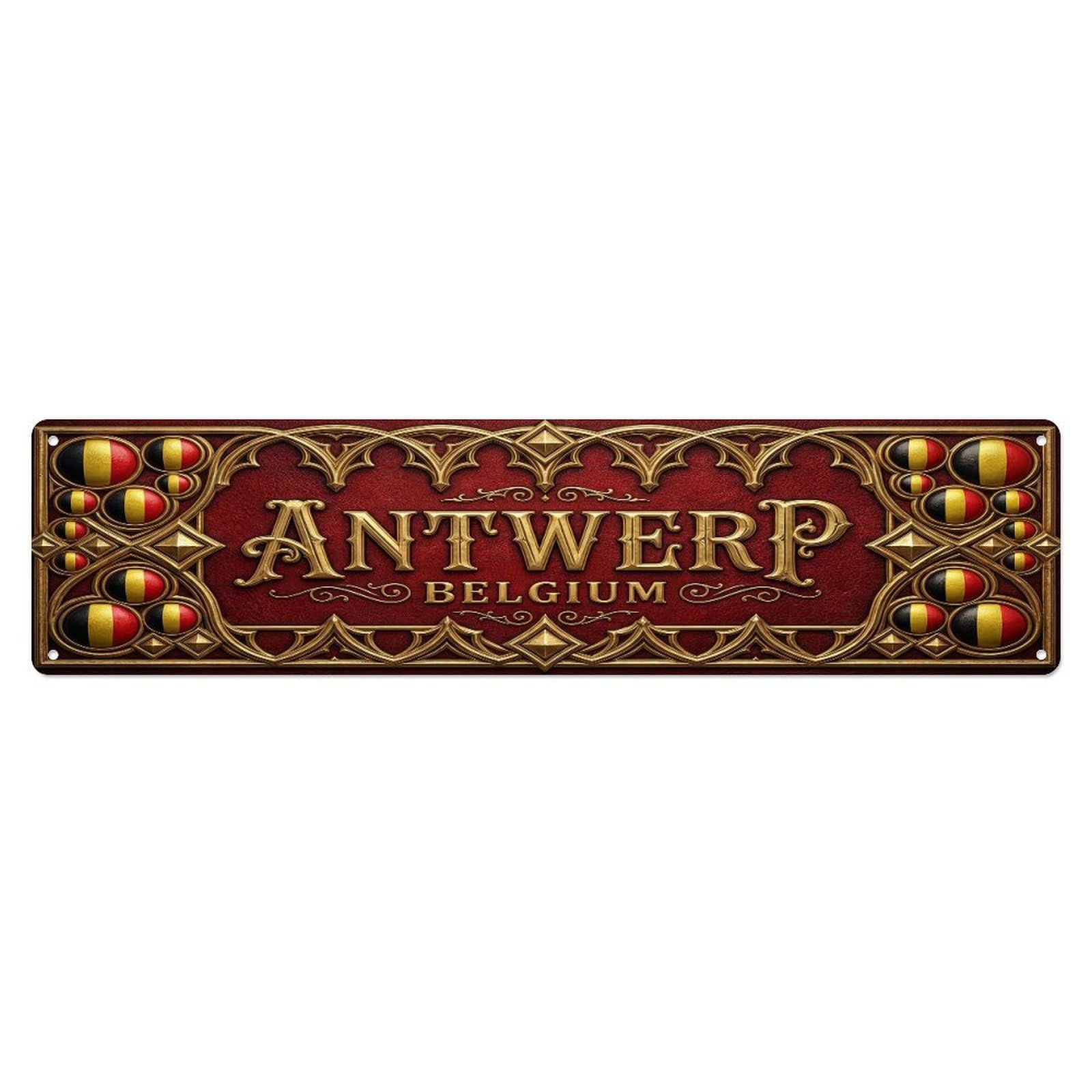Cmhok Vintage Style Vintage Antwerp Belgium Flag Pattern Metal Tin Sign Wall Decor For Cafe, Club, Garden Metal Poster 4X16inch