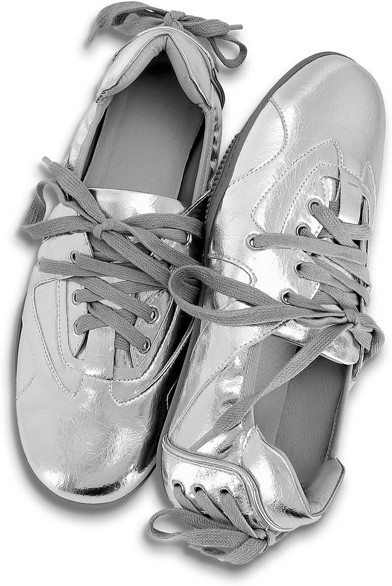 Women's Lace-Up Ballet Sneakers Sneakerina Fashion Ballerina Sneakers Comfortable Outgoing Ballet Flat Shoes Walking Tennis Casual Shoes
