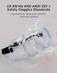 MELASA Safety Goggles, Clear Lens, Anti-Fog Coating, ANSI Z87.1, Adult, Rectangular, Industrial, Laboratory, Unisex
