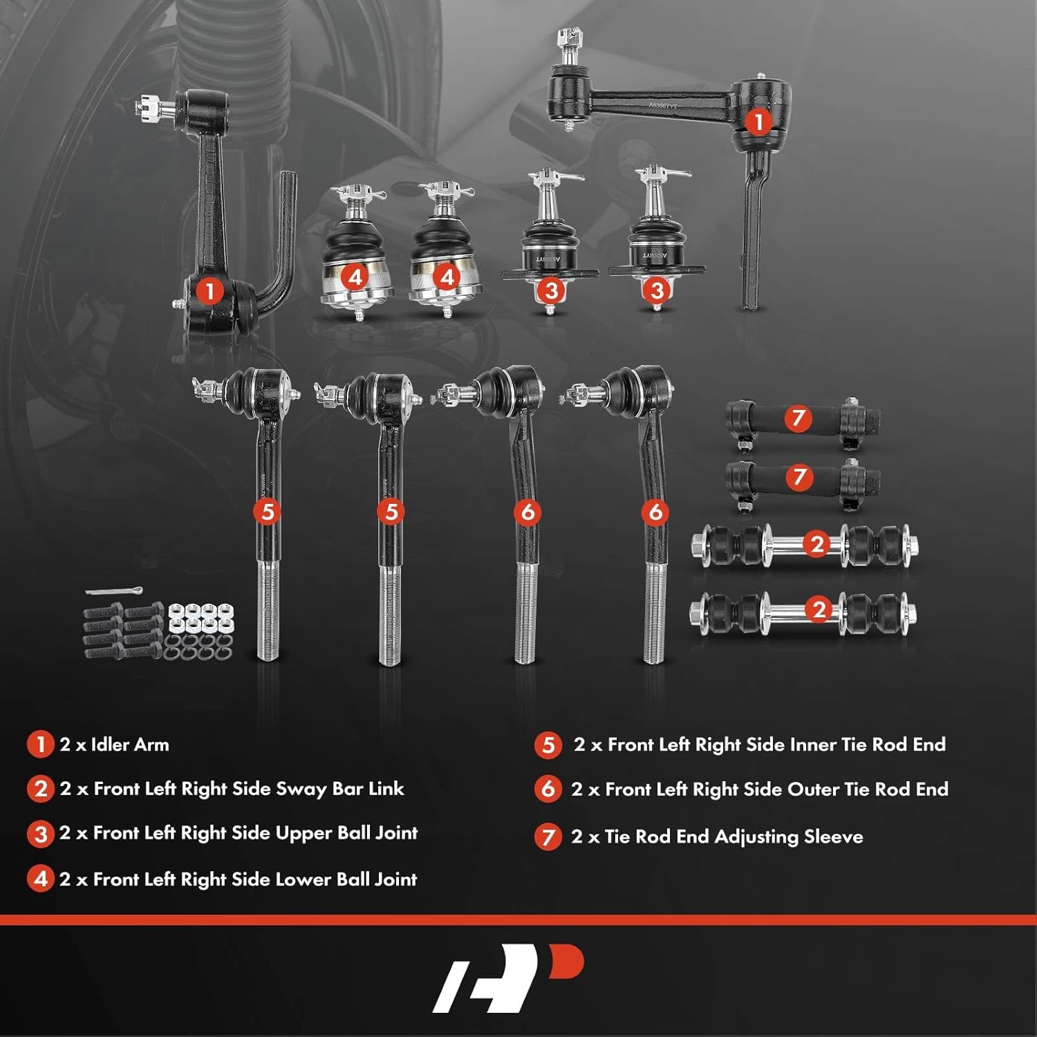 A-Premium 14Pcs Front End Suepnsion Kit, Front Upper & Lower Ball Joint, Inner & Outer Tie Rod End, Sway Bar Link, Idler Arm, Compatible with Chevrolet Astro 1990-2005, GMC Safari 1990-2005, RWD Only