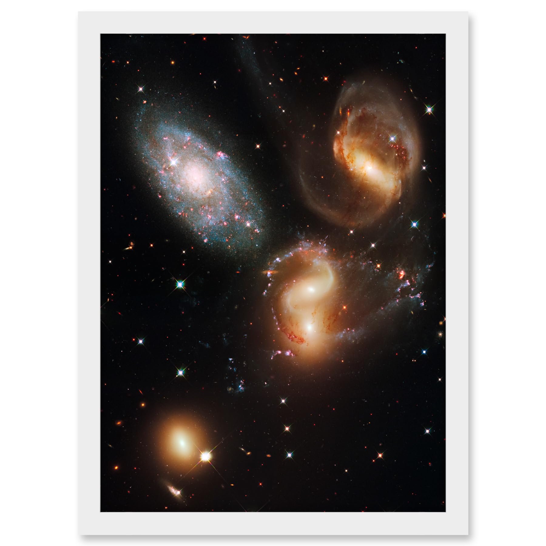 Artery8 Hubble Space Telescope Image Galactic Wreckage In Stephan's Quintet Clash Of Galaxies Stellar Observations In The Hickson Compact Group 92 Artwork Framed A3 Wall Art Print